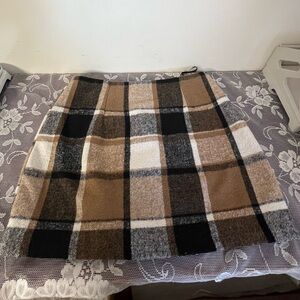 Plaid A-Line Skirt in Brown, Cream & Black